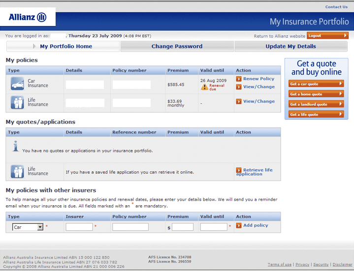 アリアンツ社 My Insurance Portfolio