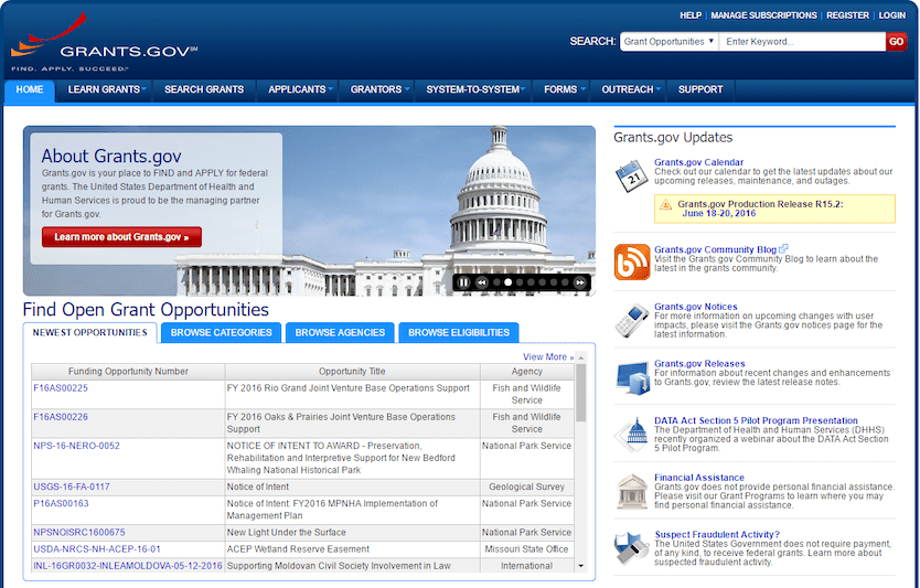 Grants.gov実際の画面